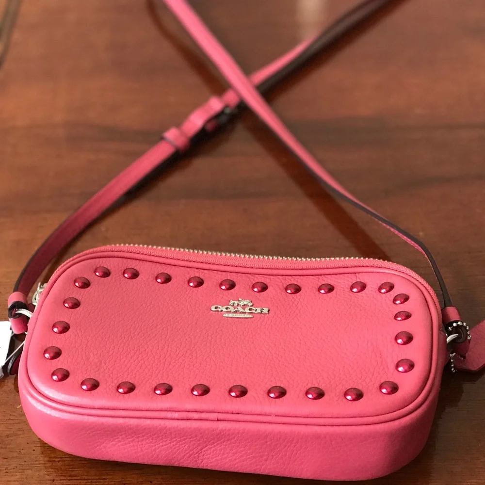COPY - Coach Enamel Stud Crossbody Pouch Leather Bag